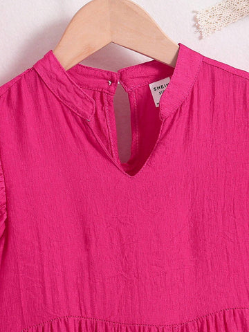 Kids SUNSHNE Young Girl's Cute & Casual Notch Neck Flying Sleeves Simple Comfortable Sundress For Vacation