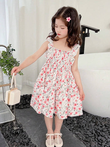 Kids SUNSHNE Young Girls' Floral Print Spaghetti Strap Dress