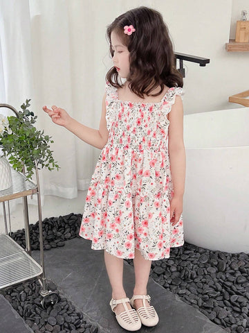 Kids SUNSHNE Young Girls' Floral Print Spaghetti Strap Dress