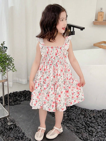 Kids SUNSHNE Young Girls' Floral Print Spaghetti Strap Dress