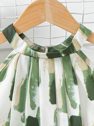 Kids SUNSHNE Young Girls' Holiday Casual Brush Printed Halter Neck Dress