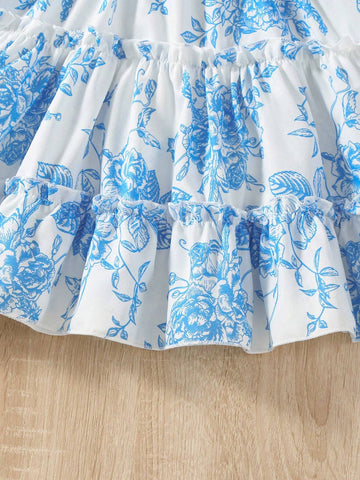 Kids SUNSHNE Young Girl's Romantic Floral Printed Tiered Cami Dress With Ruffles, Sleeveless, Summer