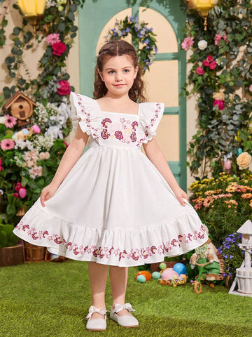 Kids SUNSHNE Young Girls' Woven Floral Printed Square Neckline Loose Casual Dress