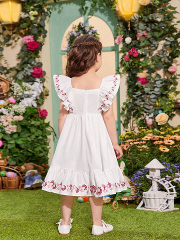 Kids SUNSHNE Young Girls' Woven Floral Printed Square Neckline Loose Casual Dress