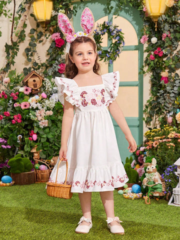 Kids SUNSHNE Young Girls' Woven Floral Printed Square Neckline Loose Casual Dress