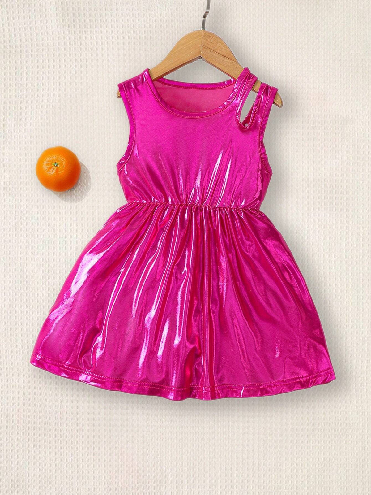 Kids Y2Kool Young Girl's Shoulder Cutout Metallic Textured Vest Dress For Summer