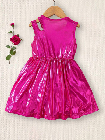 Kids Y2Kool Young Girl's Shoulder Cutout Metallic Textured Vest Dress For Summer