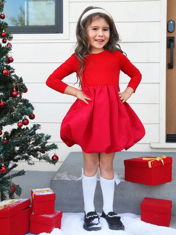 Knit Roundneck Patchwork Woven Lantern Hemline Bodycon Dress For Young Girls