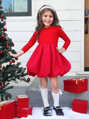 Knit Roundneck Patchwork Woven Lantern Hemline Bodycon Dress For Young Girls