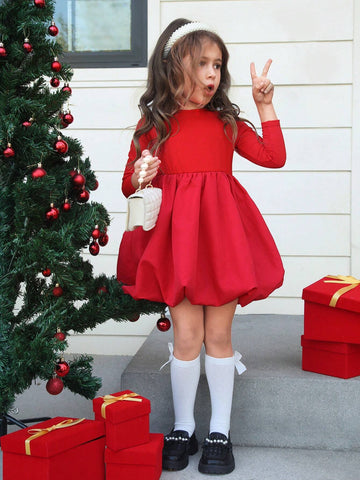 Knit Roundneck Patchwork Woven Lantern Hemline Bodycon Dress For Young Girls