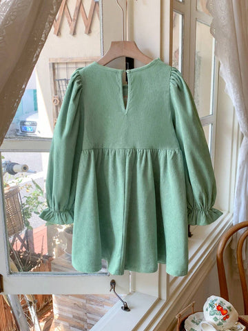 Young Girl Young Girl Woven Solid Color Ruffled Floral Pattern Casual Midi Dress