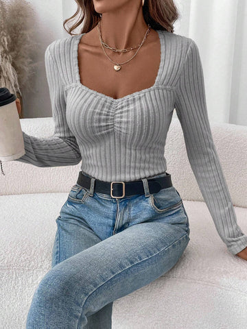 1pc Women's Velvet Ribbed Thermal Elastic Turtleneck Long Sleeve Bodysuit, Apricot Color, Autumn/Winter