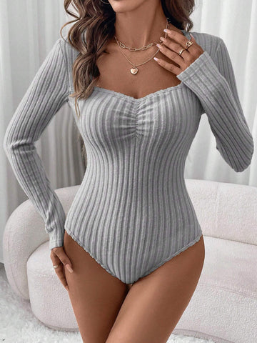 1pc Women's Velvet Ribbed Thermal Elastic Turtleneck Long Sleeve Bodysuit, Apricot Color, Autumn/Winter