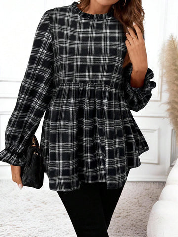 LUNE 2024 Autumn/Winter New Design Red Plaid Print Women Woven Shirt, Christmas