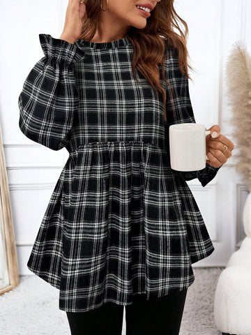 LUNE 2024 Autumn/Winter New Design Red Plaid Print Women Woven Shirt, Christmas