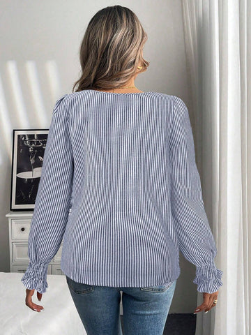 Women's Striped Woven Shirt, Suitable For Commuting & Office