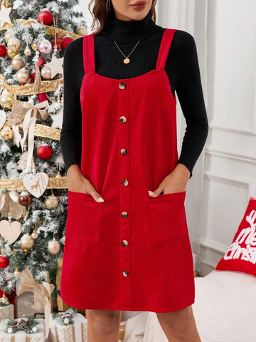 Autumn Winter New Arrival Women's Short Corduroy Suspender Dress