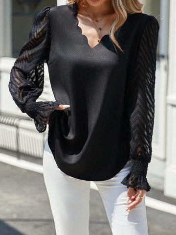 LUNE 25+ Elegant Casual Floral Print Sheer Lantern Sleeve Shirt For Early Autumn