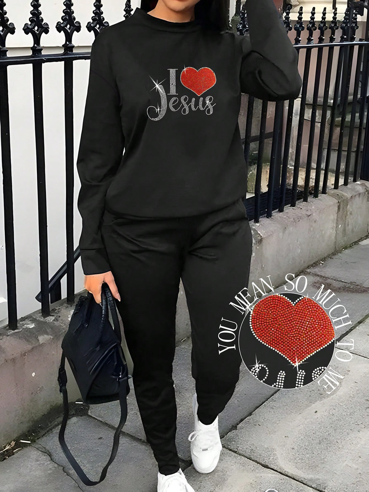 2pcs/Set Valentine'S Day Women'S Outfit With Heart & English Letter Hot Drilling Decoration