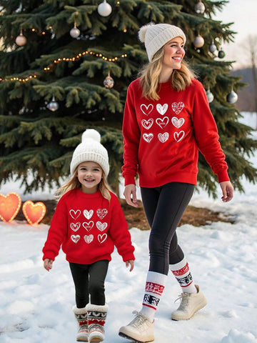 2pcs/Set Women Loose Fit Valentine's Day Heart Print Sweatshirt & Tight Leggings Pants Set