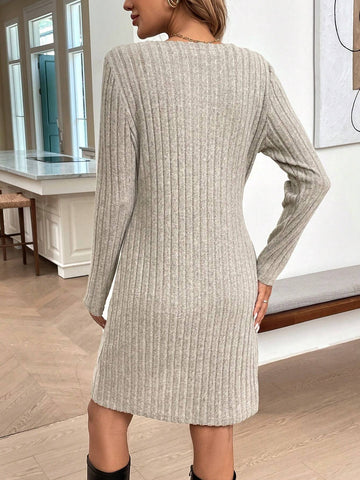 2pcs Women's Set: U-Neck Sleeveless Bodycon Mini Dress & Open Front Casual Cardigan With Textured Fabric For Fall/Winter, Elegant And Cozy