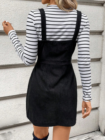 2pcs/set Striped Tai Xi & Solid Color Suspender Skirt