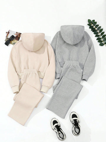 2pcs/set Zipper Hoodie And Sweatpants Set