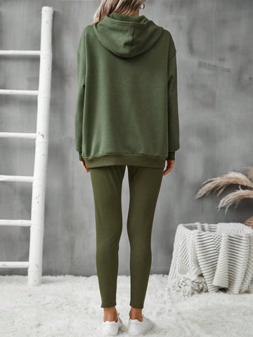 3pcs/set Solid Color Hoodie, Vest And Pants Outfits