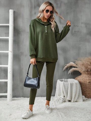 3pcs/set Solid Color Hoodie, Vest And Pants Outfits