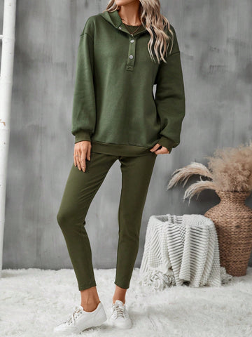 3pcs/set Solid Color Hoodie, Vest And Pants Outfits