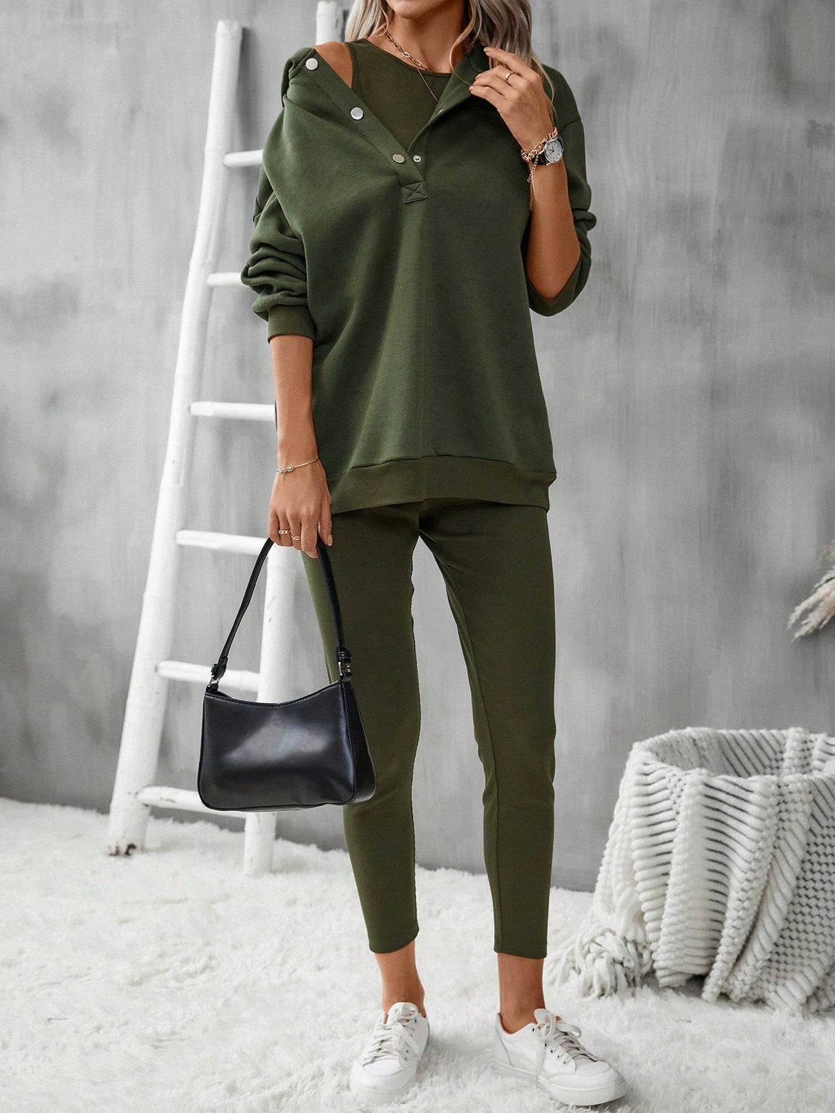 3pcs/set Solid Color Hoodie, Vest And Pants Outfits