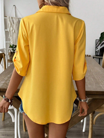 LUNE 5cm Sleeveless Cuff Decorative Shirt Collar Yellow Women's Summer Blouse