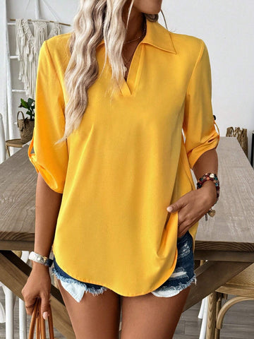 LUNE 5cm Sleeveless Cuff Decorative Shirt Collar Yellow Women's Summer Blouse