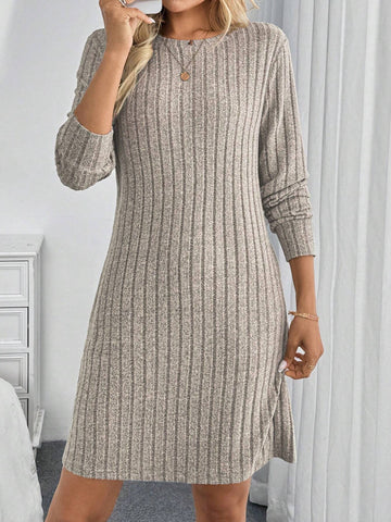 A-Line Scoop Neck Fuzzy Textured Knit Swing Casual/Work Elegant Short Dress For Women,