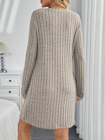 Poéselle Women Front Button Long Sleeve Pocket Casual Short Dress