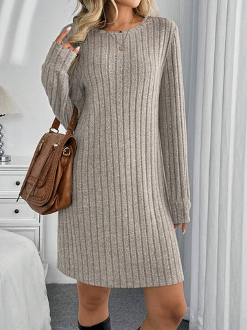 A-Line Scoop Neck Fuzzy Textured Knit Swing Casual/Work Elegant Short Dress For Women,