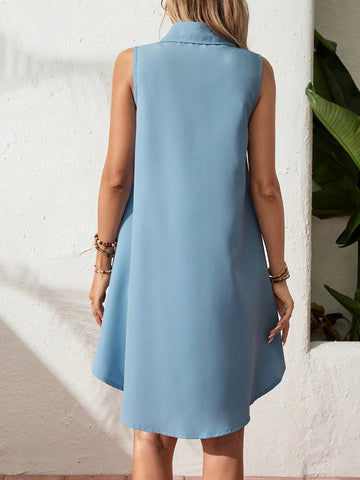 A-Line Shirt Collar Single-Breasted Sleeveless Summer Dress