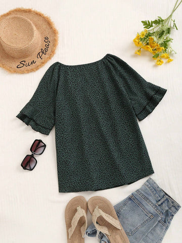 LUNE All-Over Print Round Neck Summer Short Sleeve Shirt With Random Cutting Pattern