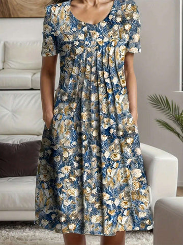 Allover Floral Print Hidden Pocket Dress