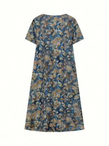Allover Floral Print Hidden Pocket Dress