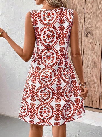Allover Print Keyhole Neckline Tank Dress