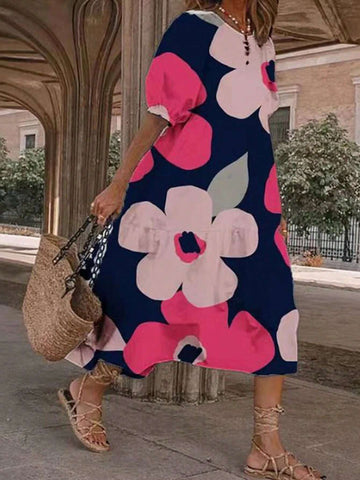 Allover Print Ruffle Hem Smock Dress For Summer Vacation