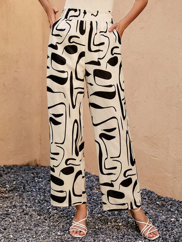 LUNE Allover Print Slant Pocket Wide Leg Pants