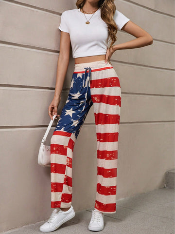 LUNE Americana Print Tie Front Wide Leg Pants