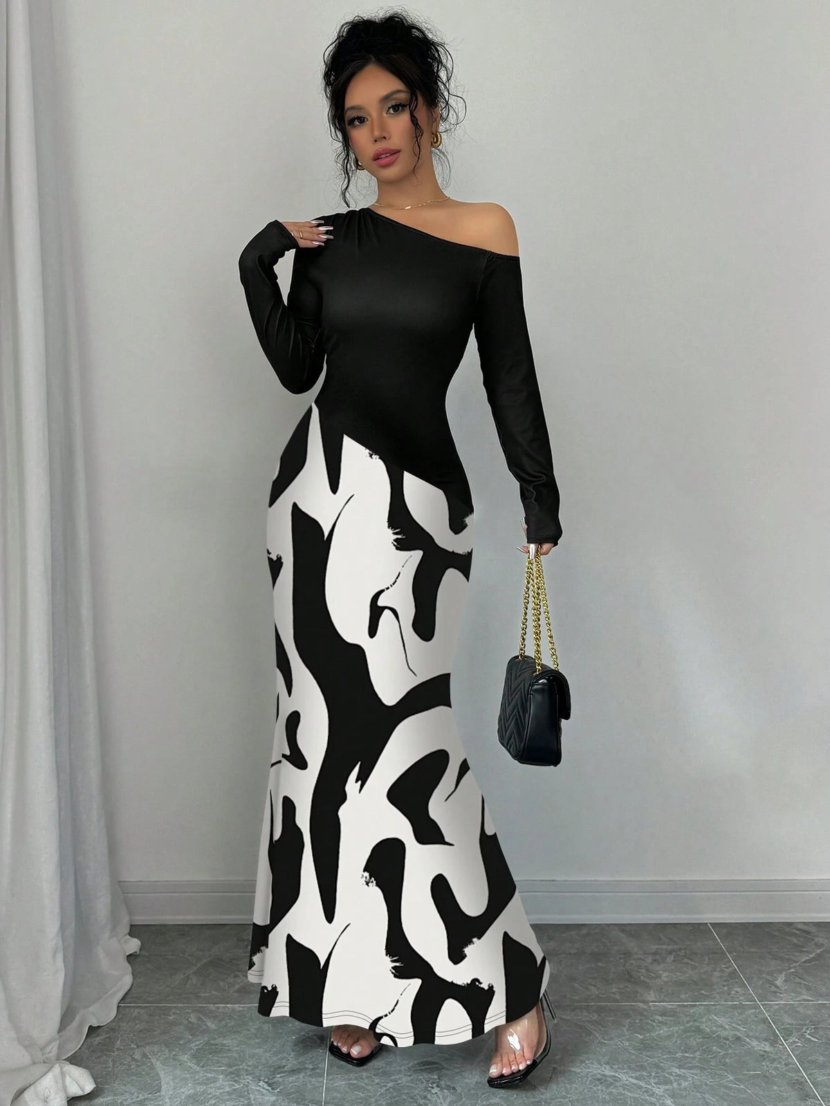 Asymmetrical Neck Form-Fitting Sexy Women Dress