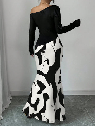 Asymmetrical Neck Form-Fitting Sexy Women Dress