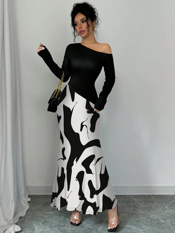 Asymmetrical Neck Form-Fitting Sexy Women Dress