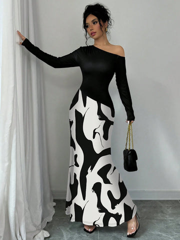 Asymmetrical Neck Form-Fitting Sexy Women Dress