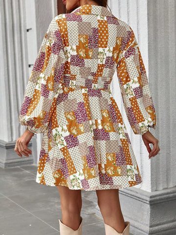 Autumn Bohemian Style Patchwork & Printed Short Dress