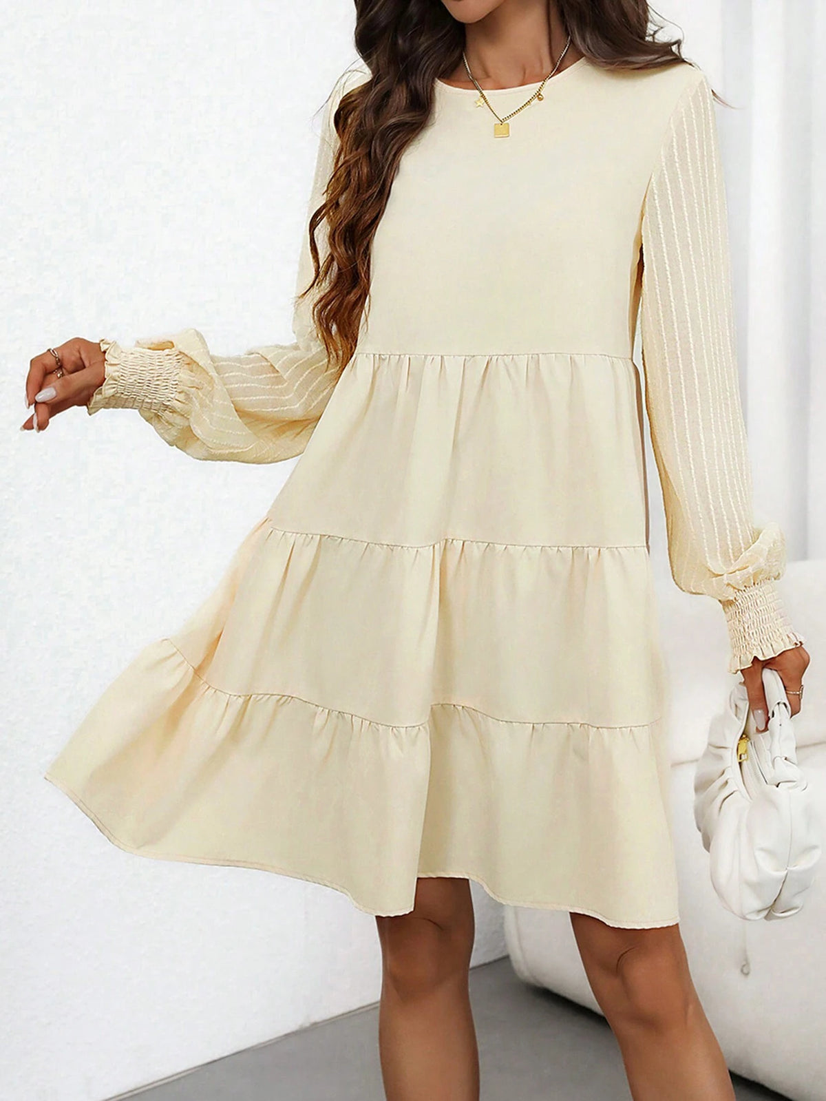 Autumn Elegant Lantern Sleeve Ruffle Hem Dress